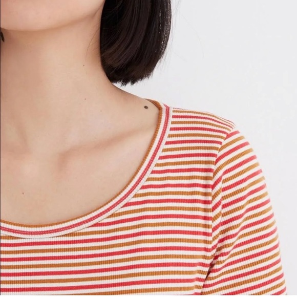 Madewell Swingy Tee Dress in Stripe Stretchy A-Line Ribbed Jersey Modal Cotton - Picture 2 of 6